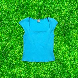 vtg y2k No Boundaries baby blue ribbed fitted top